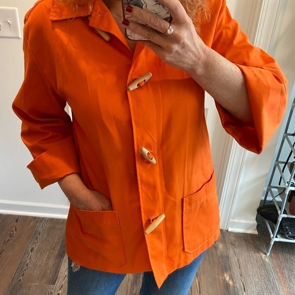 Vintage Jackets & Blazers - Vintage VTG Trendy orange Toggle closure cotton blend Shacket lightweight jacket